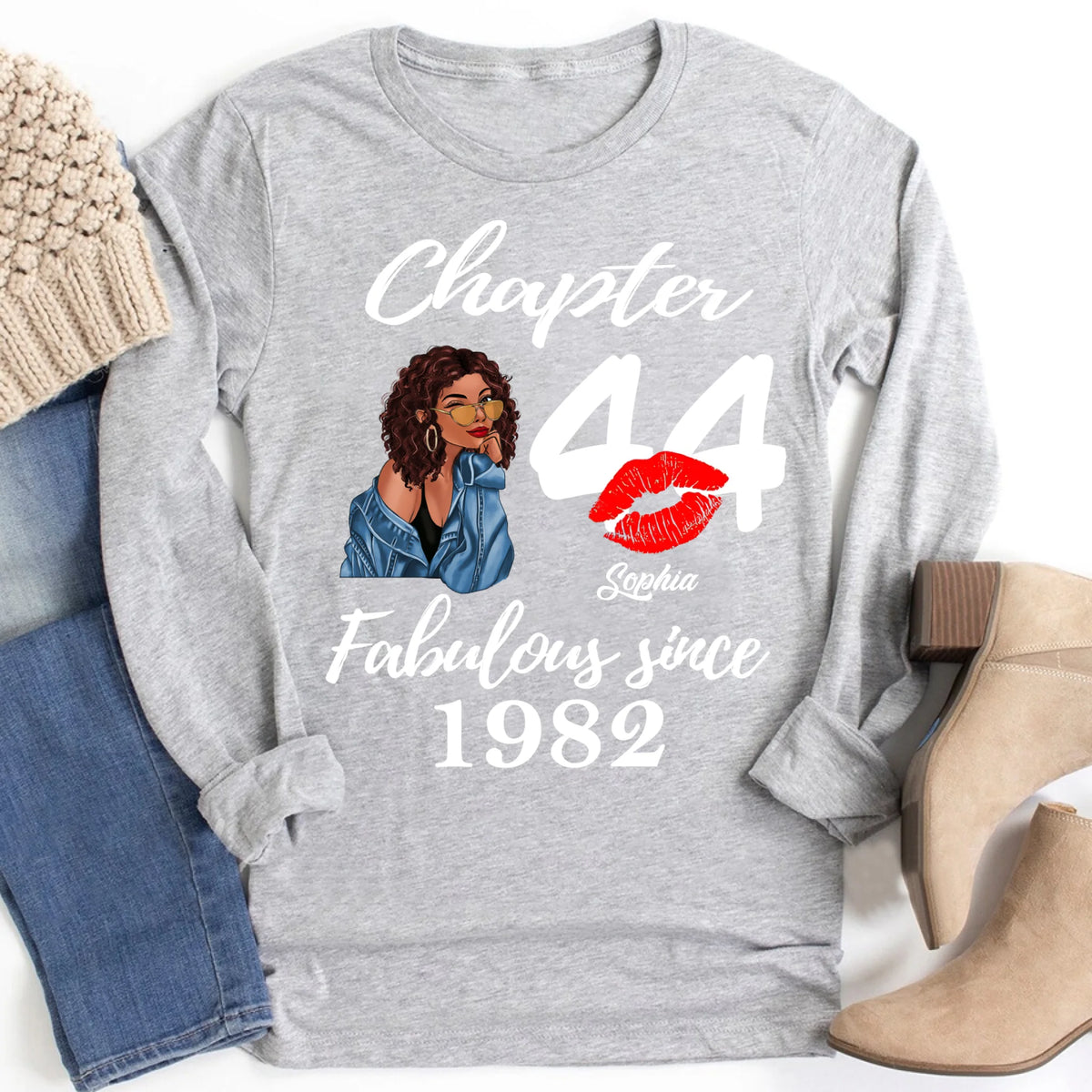 Custom Birthday Shirts, Chapter 44, Fabulous Since 1982 44th Birthday Unique T Shirt For Woman, Her Gifts For 44 Years Old, Turning 44 Birthday Cotton Shirt