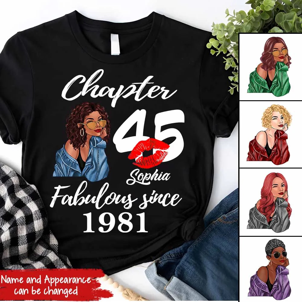 Custom Birthday Shirts, Chapter 45, Fabulous Since 1981 45th Birthday Unique T Shirt For Woman, Her Gifts For 45 Years Old, Turning 45 Birthday Cotton Shirt
