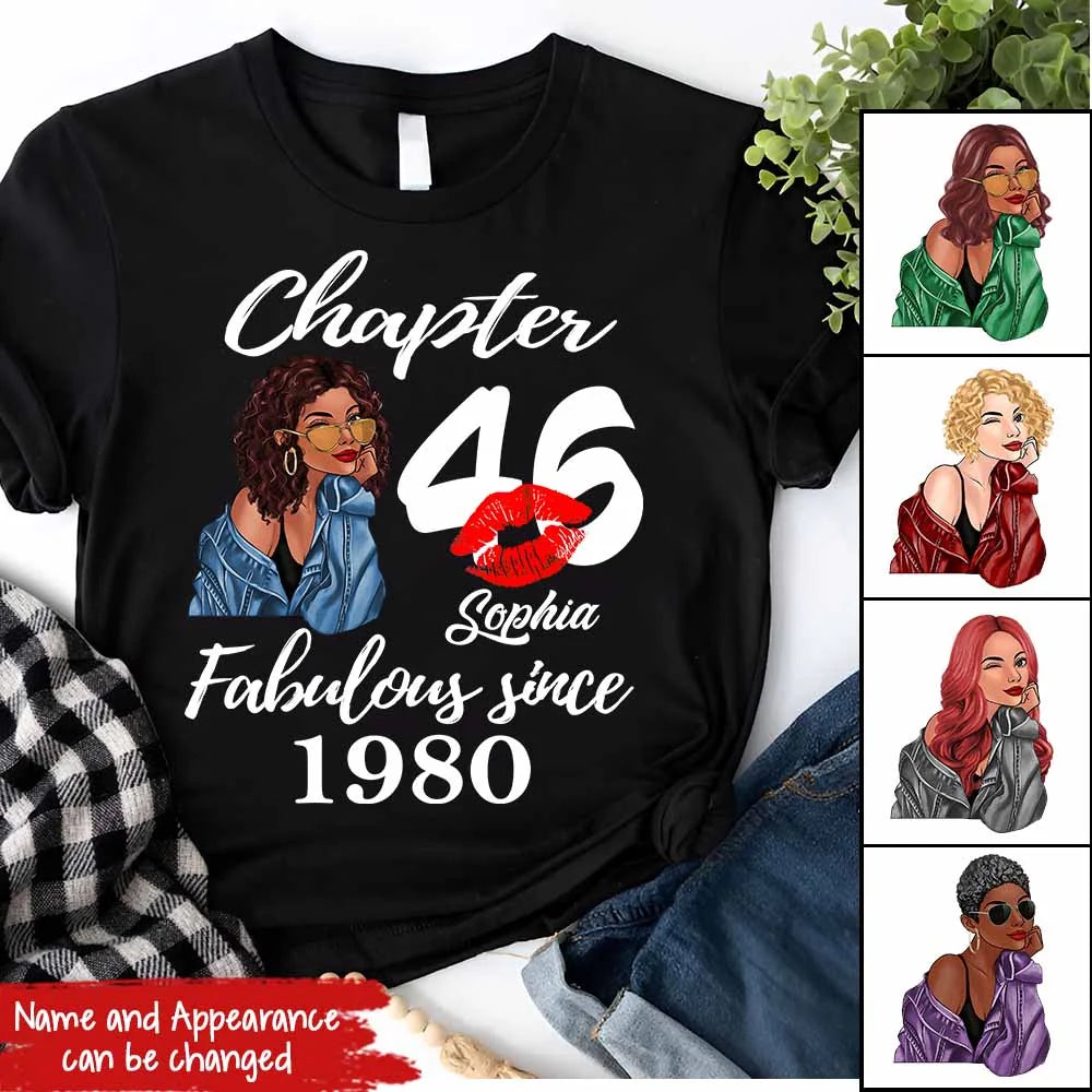 Custom Birthday Shirts, Chapter 46, Fabulous Since 1980 46th Birthday Unique T Shirt For Woman, Her Gifts For 46 Years Old, Turning 46 Birthday Cotton Shirt