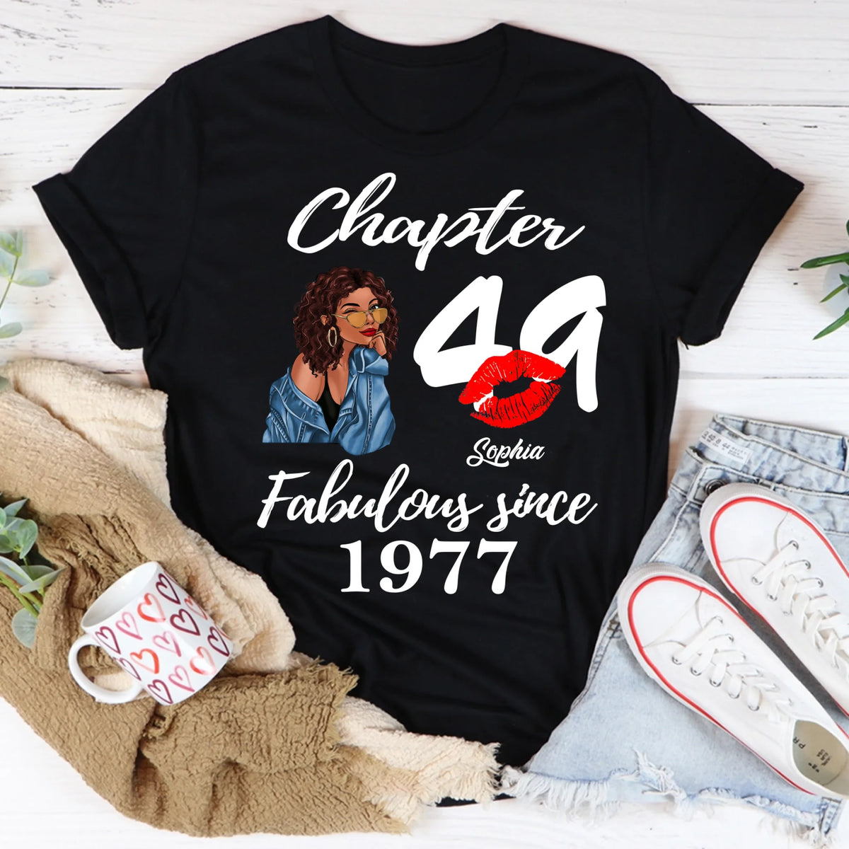 Custom Birthday Shirts, Chapter 49, Fabulous Since 1977 49th Birthday Unique T Shirt For Woman, Her Gifts For 49 Years Old, Turning 49 Birthday Cotton Shirt