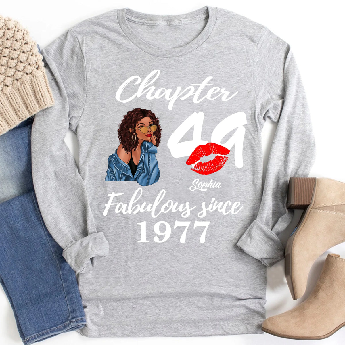Custom Birthday Shirts, Chapter 49, Fabulous Since 1977 49th Birthday Unique T Shirt For Woman, Her Gifts For 49 Years Old, Turning 49 Birthday Cotton Shirt