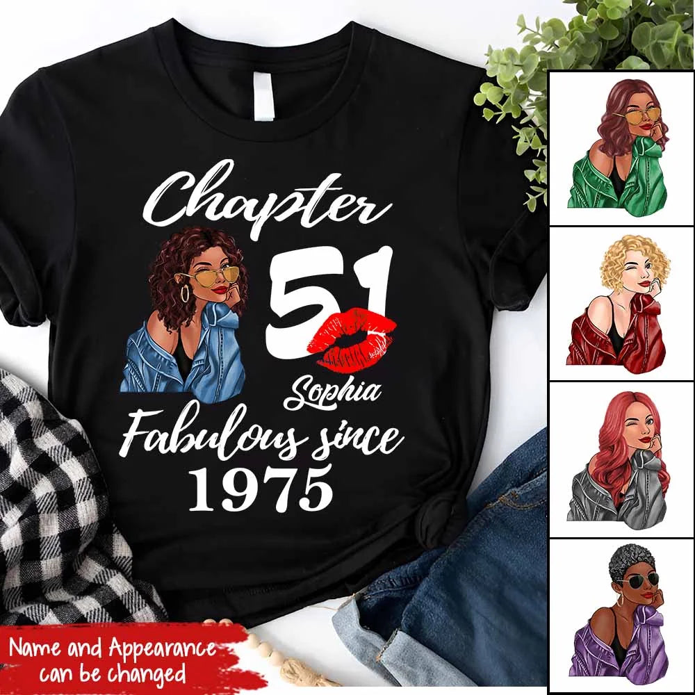Custom Birthday Shirts, Chapter 51, Fabulous Since 1975 51st Birthday Unique T Shirt For Woman, Her Gifts For 51 Years Old, Turning 51 Birthday Cotton Shirt