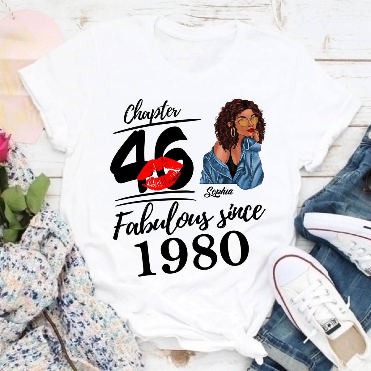 Chapter 46, Fabulous Since 1980 46th Birthday Unique T Shirt For Woman, Custom Birthday Shirt, Her Gifts For 46 Years Old , Turning 46 Birthday Cotton Shirt