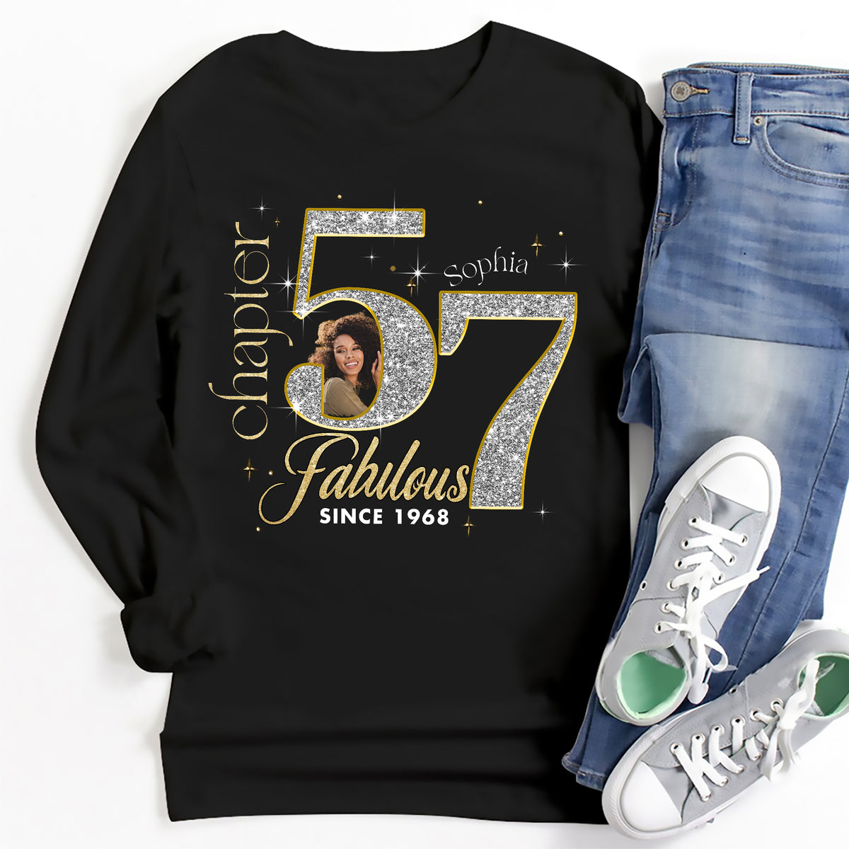 Custom Face Photo 57&#39;s Birthday Shirt, Fabulous Since 1968 57th Birthday Unique T Shirt For Woman, Custom Birthday Shirt, Her Gifts For 57 Years Old , Turning 57 Birthday Cotton Shirt-YPT-ALK