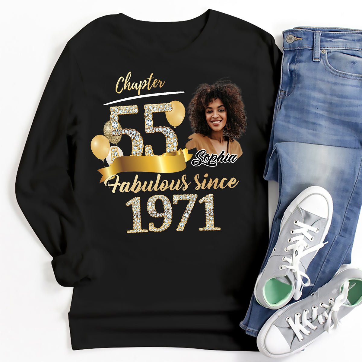 Custom Face Photo 55's Birthday Shirt, Fabulous Since 1971 55th Birthday Unique T Shirt For Woman, Custom Birthday Shirt, Her Gifts For 55 Years Old , Turning 55 Birthday Cotton Shirt-YPT-ALK