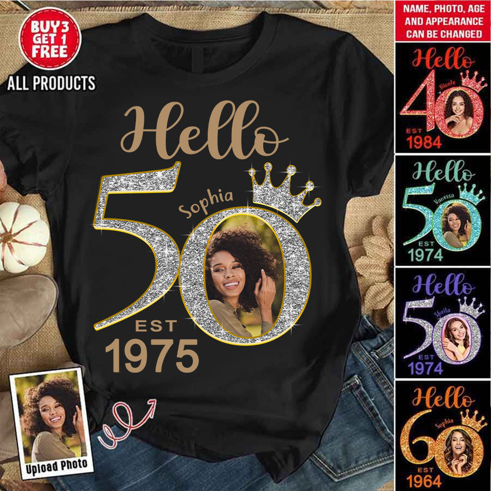 Custom Face Photo 50's Birthday Shirt, 50th Birthday Unique T Shirt For Woman, Custom Birthday Shirt, Her Gifts For 50 Years Old, Custom Picture Tee, Personalized Birthday Shirt-YPT-HCT