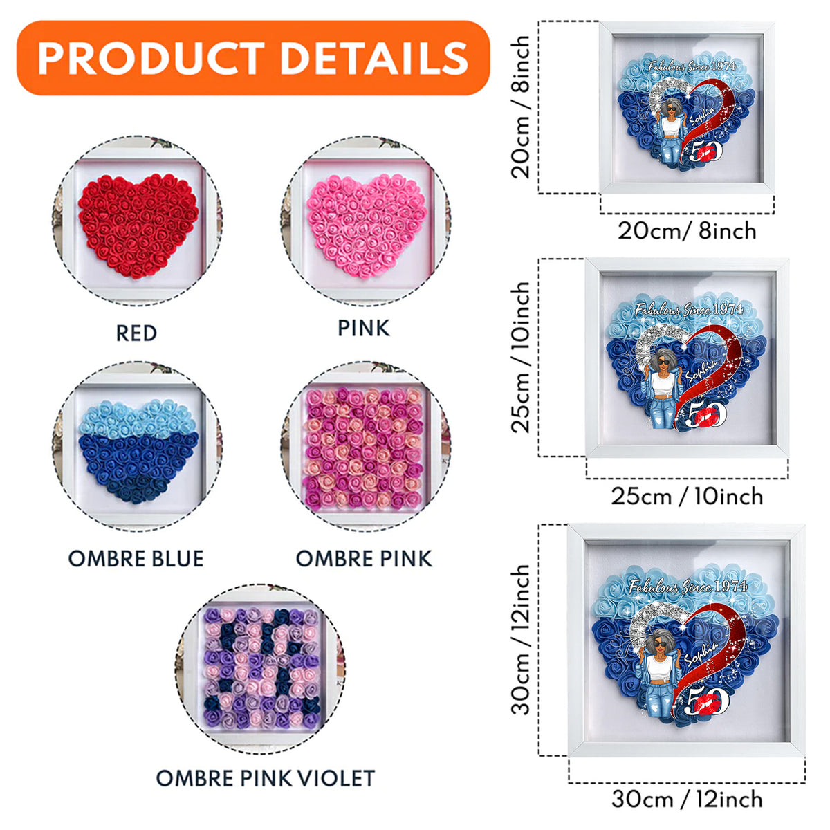 Personalized Flower Shadow Box - Gifts For Women Turning 50 - HMT