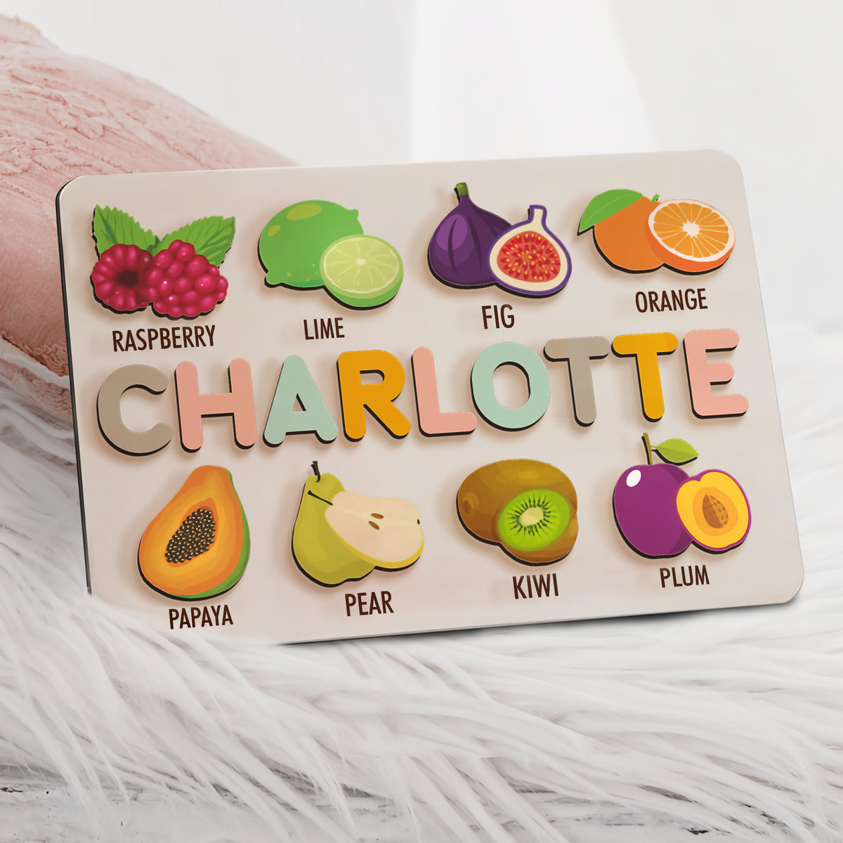 Personalized BusyBoard for toddler, Custom Sensory Board for kids, Custom Fruits toys for kids, Montessori Board, Wooden Puzzle Board