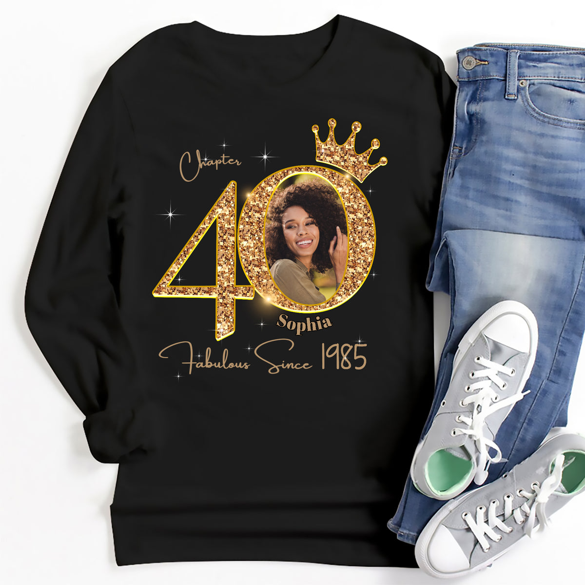 Chapter 40, Fabulous Since 1985 40th Birthday Unique T Shirt For Woman, Custom Photo Birthday Shirt, Her Gifts For 40 Years Old , Turning 40 Birthday Cotton Shirt-YPT-ALK