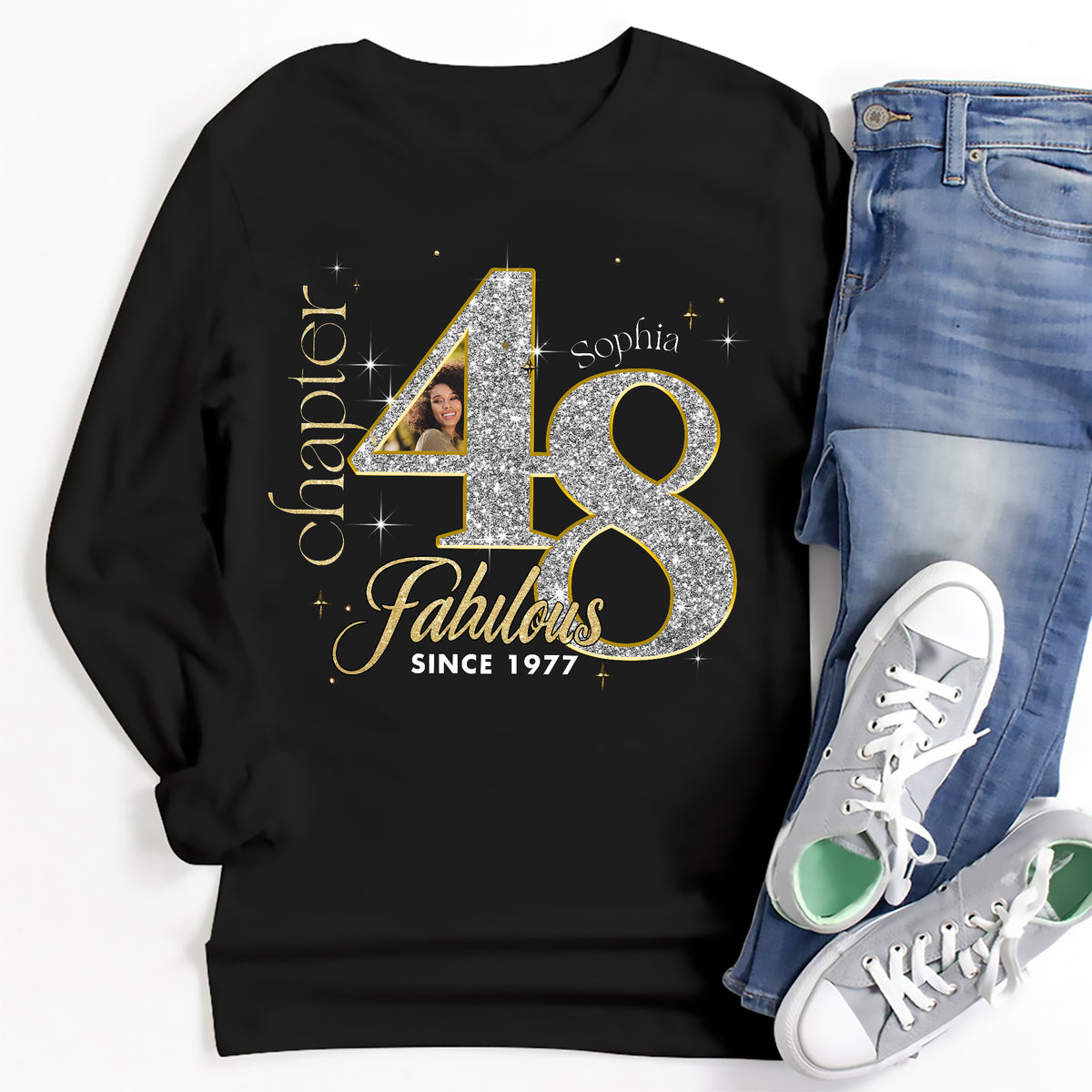 Custom Face Photo 48&#39;s Birthday Shirt, Fabulous Since 1977 48th Birthday Unique T Shirt For Woman, Custom Birthday Shirt, Her Gifts For 48 Years Old , Turning 48 Birthday Cotton Shirt-YPT-ALK