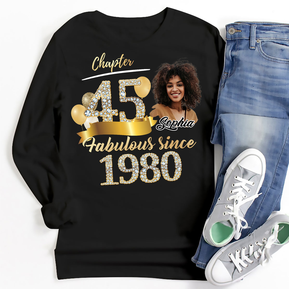 Custom Face Photo 45&#39;s Birthday Shirt, Fabulous Since 1980 45th Birthday Unique T Shirt For Woman, Custom Birthday Shirt, Her Gifts For 45 Years Old , Turning 45 Birthday Cotton Shirt-YPT-ALK