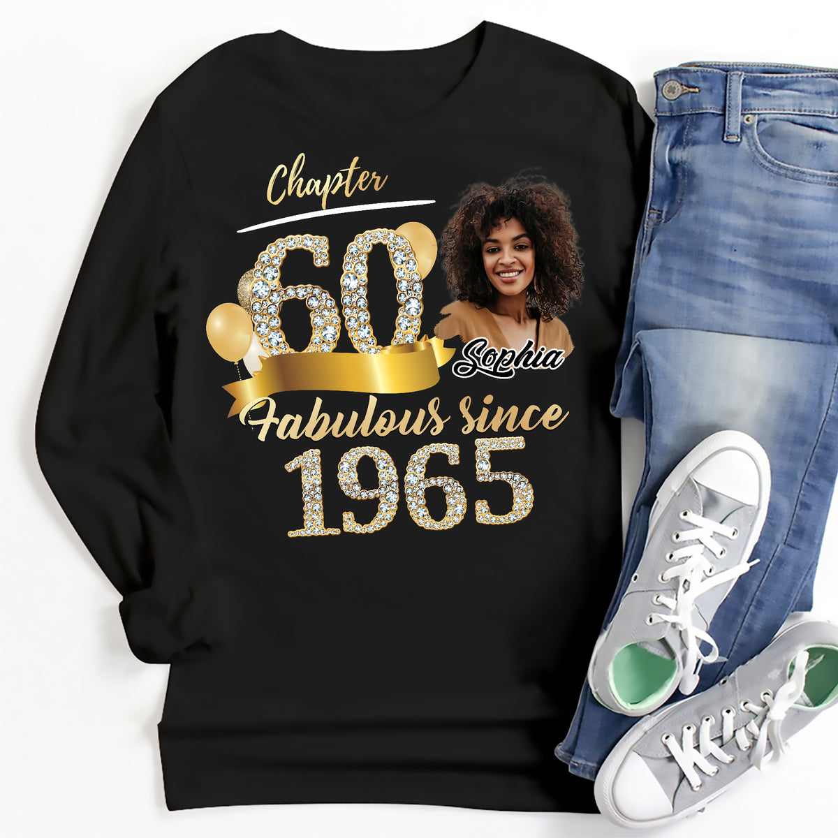 Custom Face Photo 60&#39;s Birthday Shirt, Fabulous Since 1965 60th Birthday Unique T Shirt For Woman, Custom Birthday Shirt, Her Gifts For 60 Years Old , Turning 60 Birthday Cotton Shirt-YPT-ALK