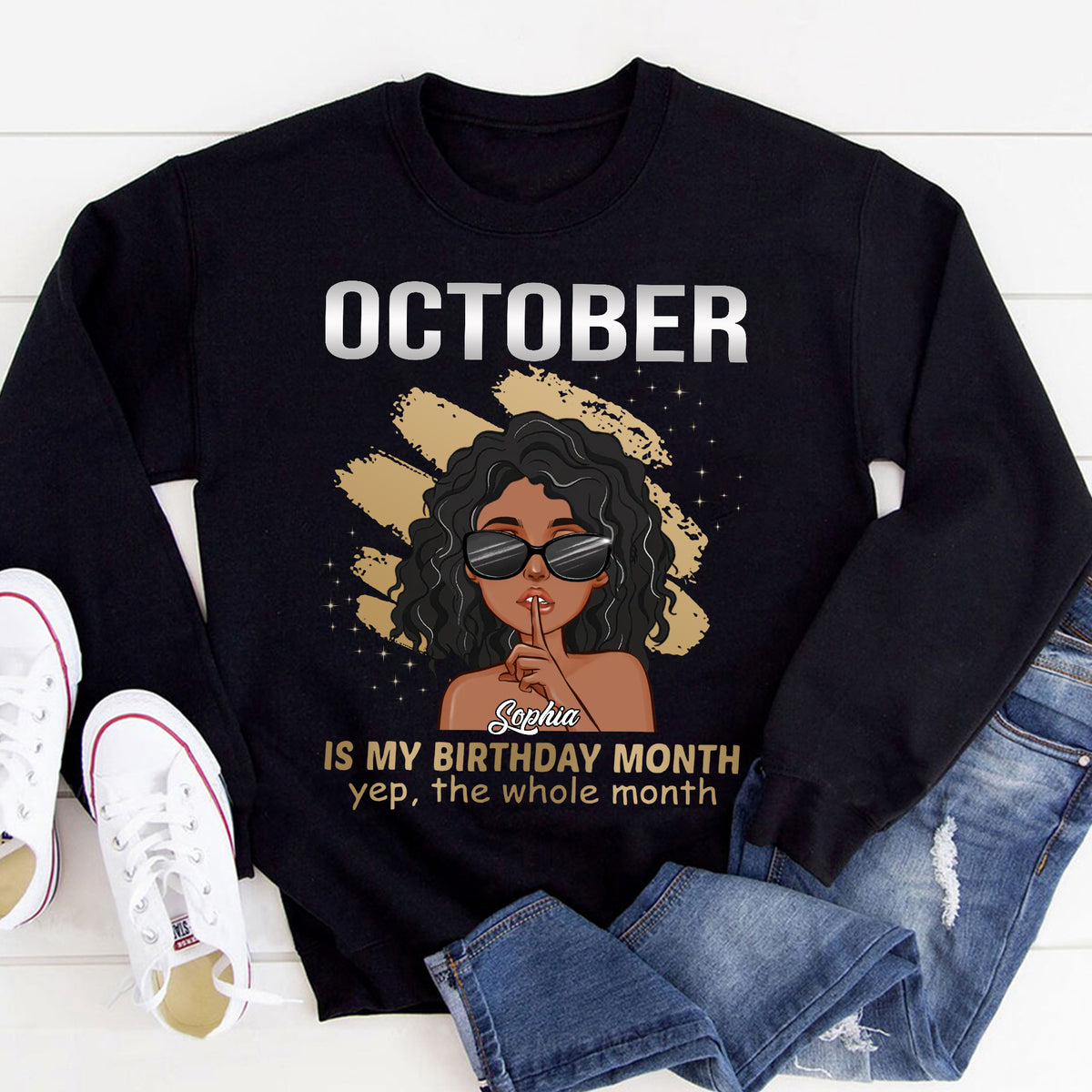 Custom October Birthday Shirt For Woman, Queens are Born In October Gifts, Melanin Afro Woman Shirt, Black Girl Tee, Afro Queen Gift-YPT-ALK