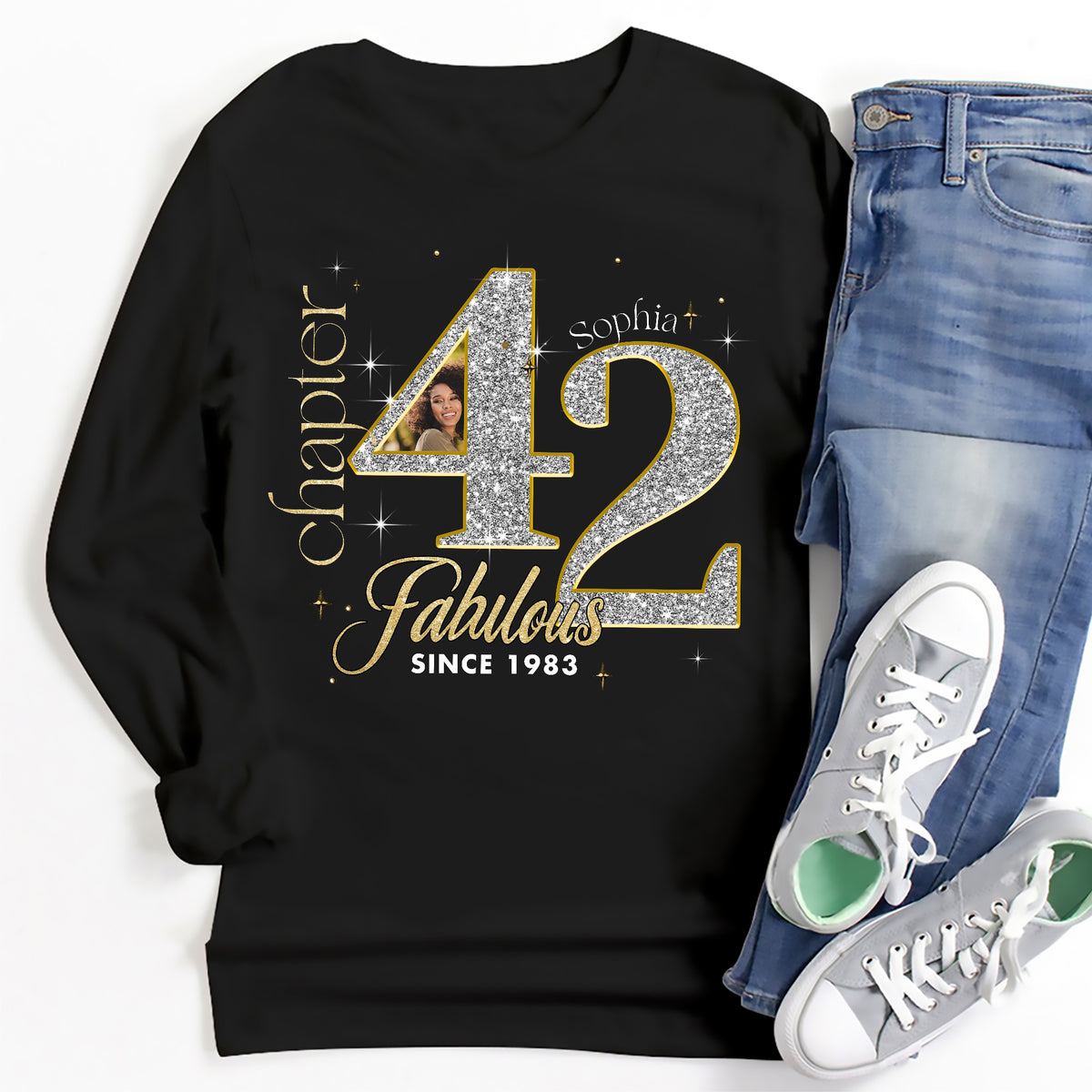 Custom Face Photo 42&#39;s Birthday Shirt, Fabulous Since 1983 42nd Birthday Unique T Shirt For Woman, Custom Birthday Shirt, Her Gifts For 42 Years Old , Turning 42 Birthday Cotton Shirt-YPT-ALK