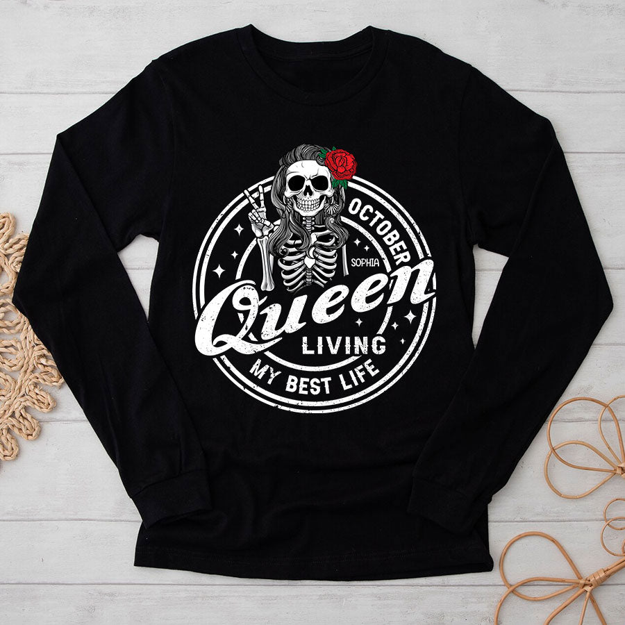 Custom October Birthday Shirt For Woman, Queens Are Born In October Gifts, Halloween Shirt