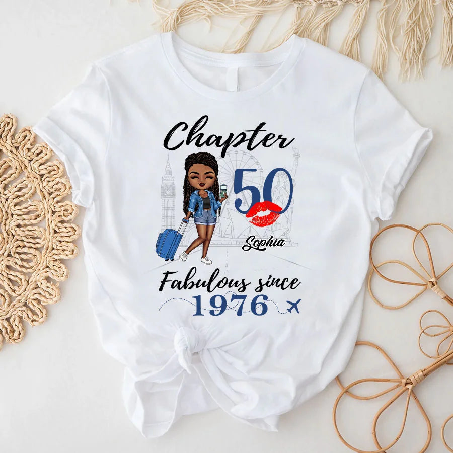 Chapter 50, Fabulous Since 1976 50th Birthday Unique T Shirt For Woman, Custom Birthday Shirt, Her Gifts For 50 Years Old , Turning 50 Birthday Cotton Shirt