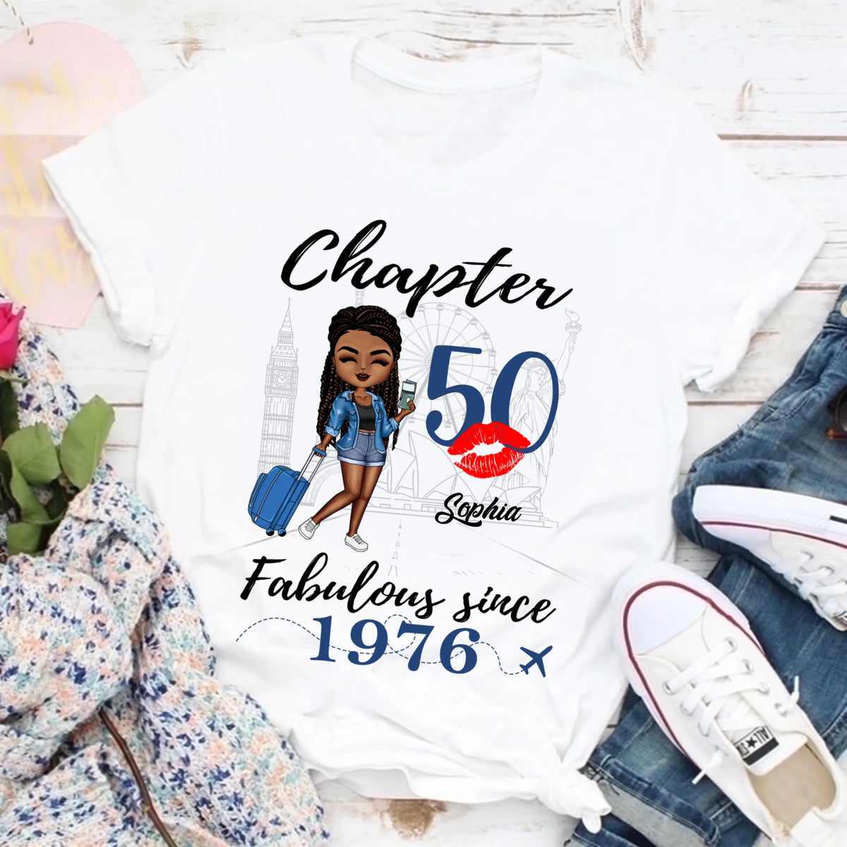 Chapter 50, Fabulous Since 1976 50th Birthday Unique T Shirt For Woman, Custom Birthday Shirt, Her Gifts For 50 Years Old , Turning 50 Birthday Cotton Shirt