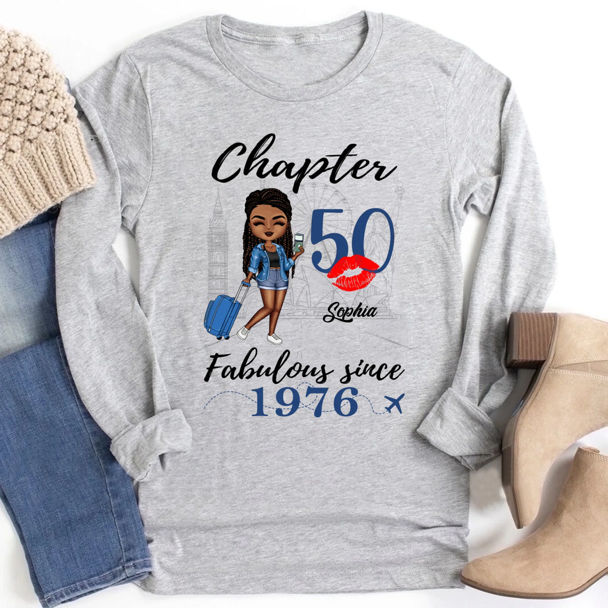 Chapter 50, Fabulous Since 1976 50th Birthday Unique T Shirt For Woman, Custom Birthday Shirt, Her Gifts For 50 Years Old , Turning 50 Birthday Cotton Shirt