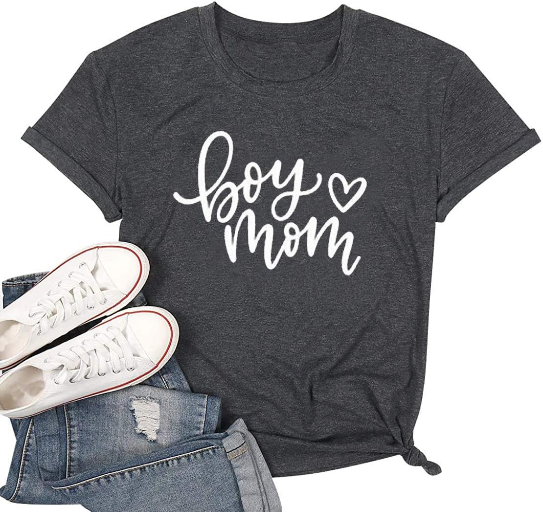 Boy Mom Tee Shirt for Women Short Sleeve Letter Printed Graphic Mom Gifts Tee Shirts