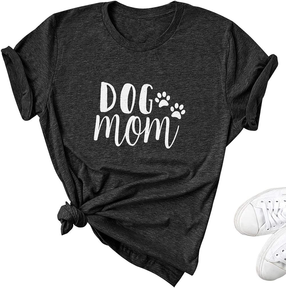 Dog Mom Tshirts for Women Funny Dog Paw Graphic Print Short Sleeve O Neck Mom Shirt Mother Shirt