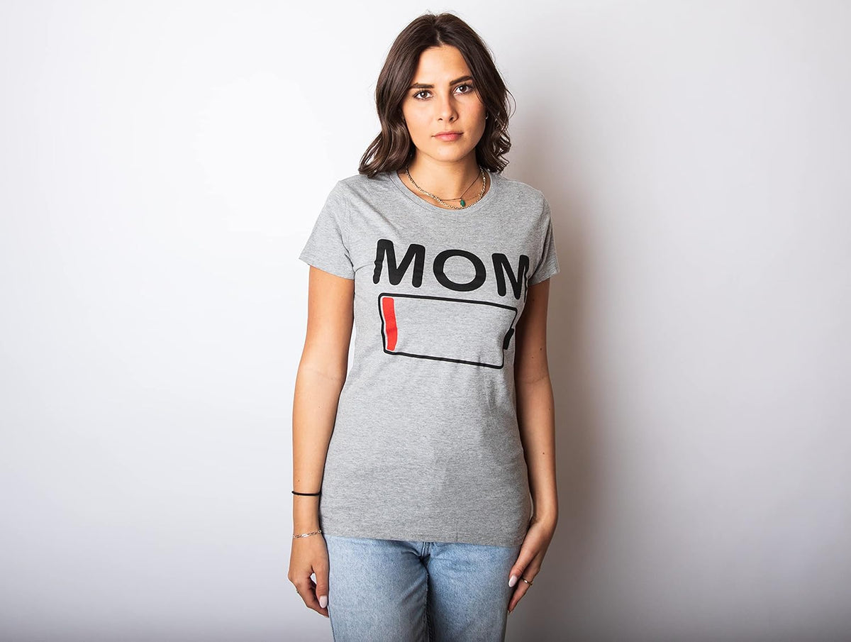 Womens Mom Battery Low Funny Sarcastic Graphic Tired Parenting Mother T Shirt Mother Shirt