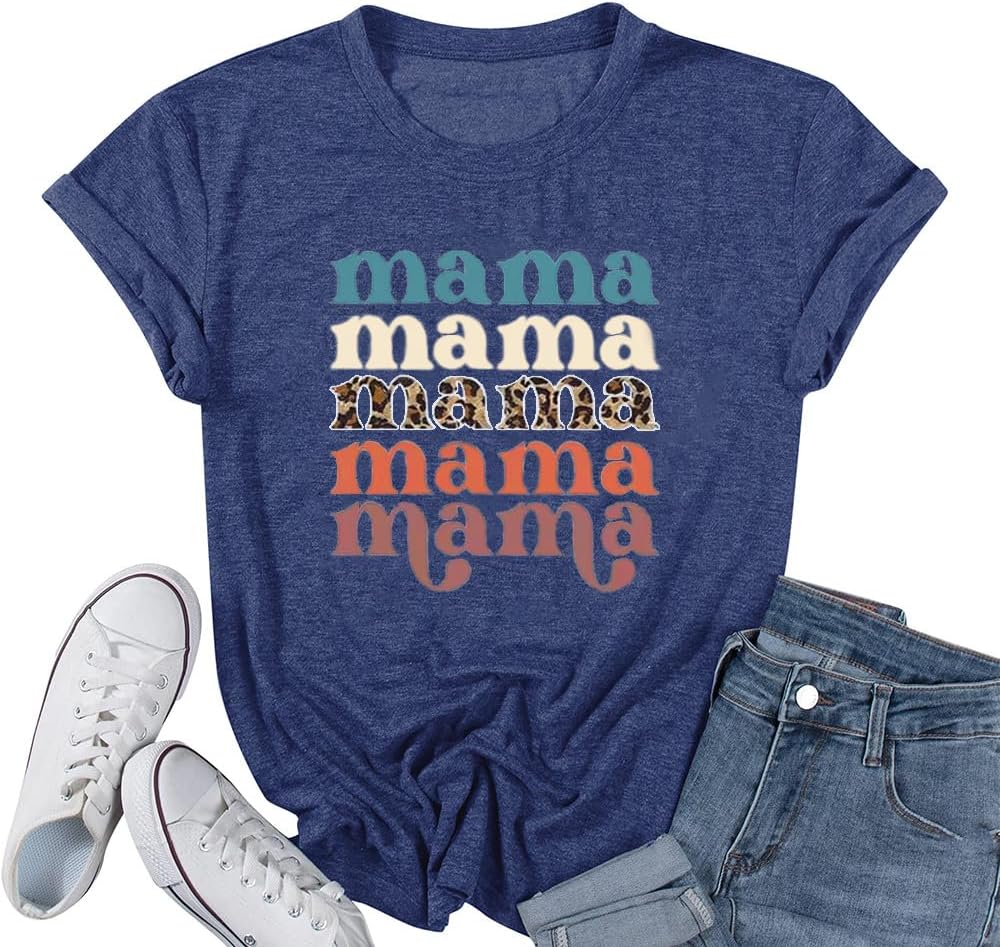 Mama Shirts for Women Thanksgiving Shirts Cute Mama Letter Graphic Tee Shirts Summer Casual Tops Mother Shirt