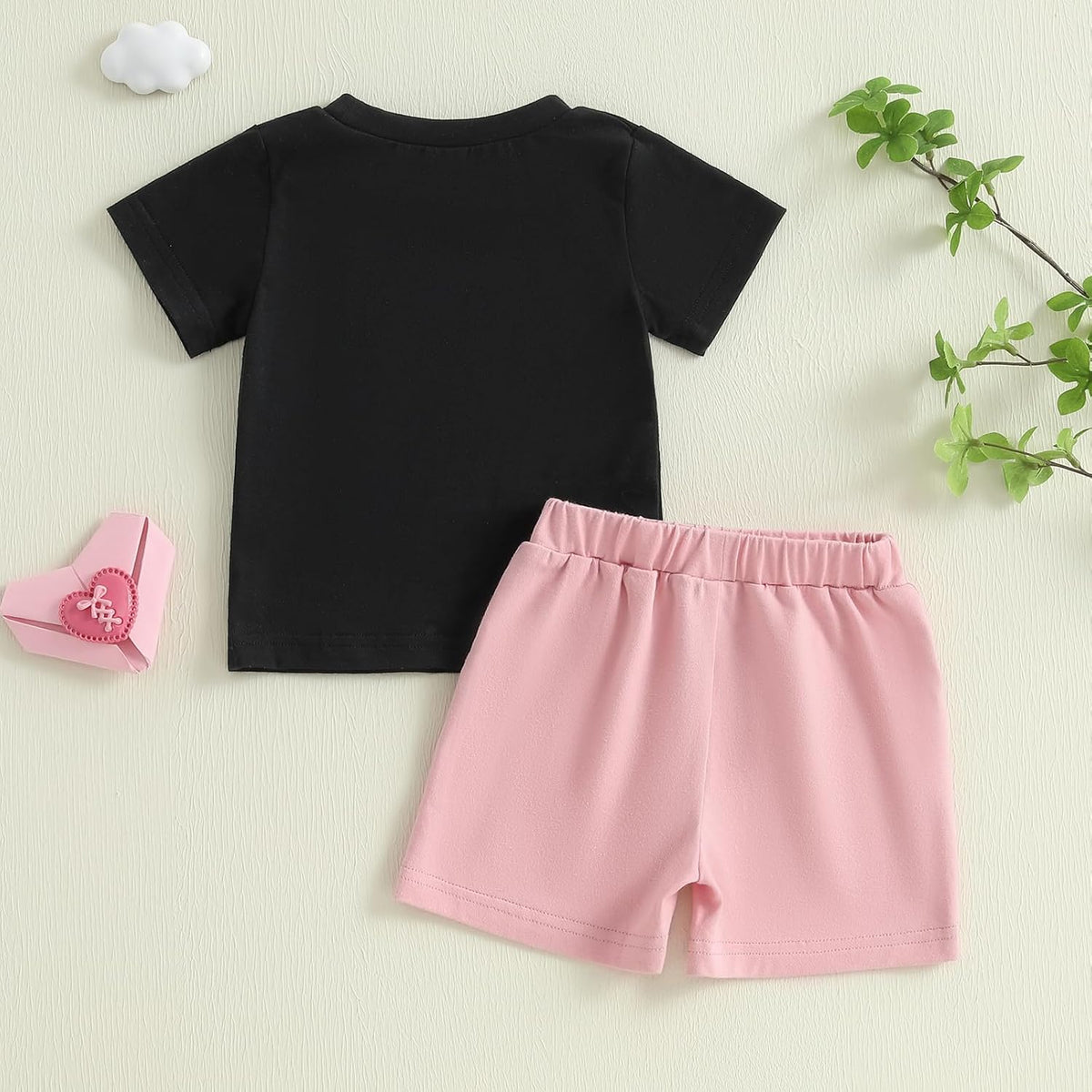 Meiweileya Toddler Baby Girl Summer Clothes Short Sleeve Funny Letters&amp;Bow Tshirt Tops Solid Shorts Set Father&#39;s Day Outfit