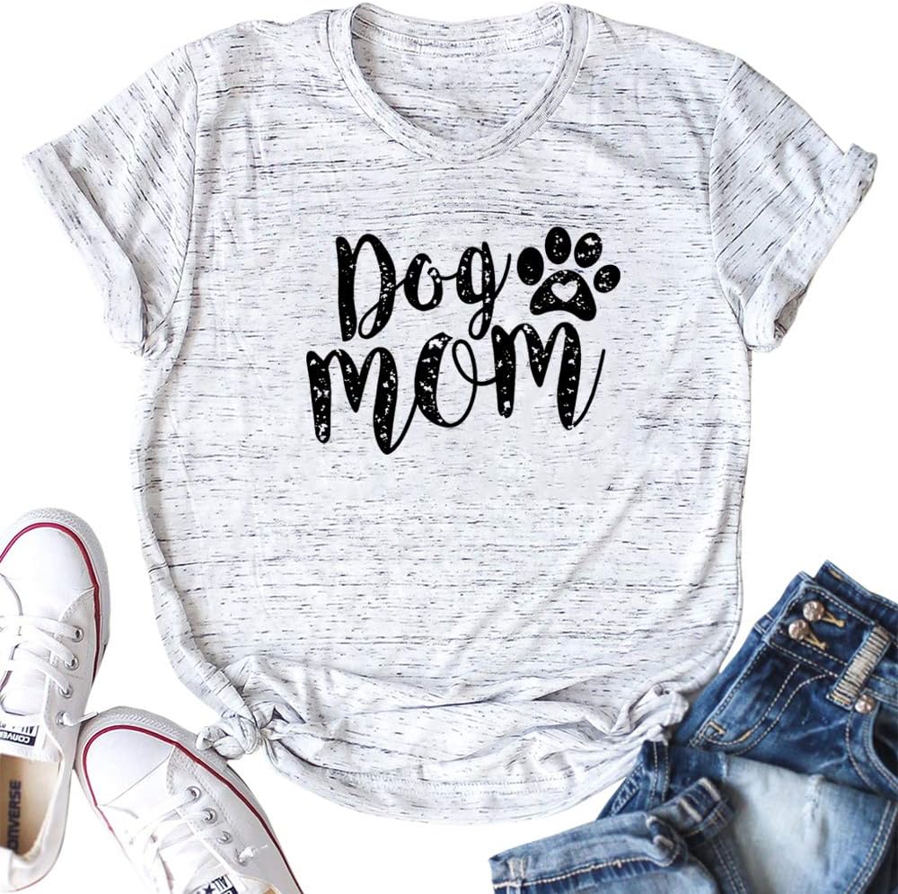 Dog Mom Tshirts for Women Funny Dog Paw Graphic Print Short Sleeve O Neck Mom Shirt Mother Shirt