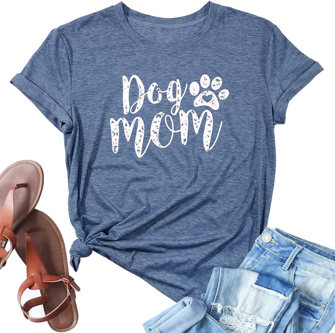 Dog Mom Tshirts for Women Funny Dog Paw Graphic Print Short Sleeve O Neck Mom Shirt Mother Shirt