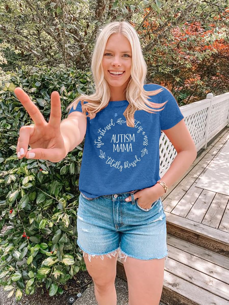 Autism Mama Shirt Women Autistic Support Blessed Shirts Special Education Tshirt Inspirational Letter Print Tee Tops