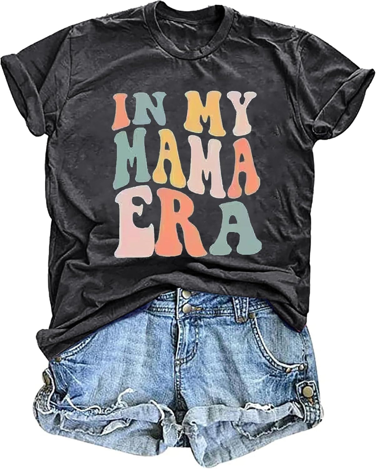 Mama Shirt Women Funny Letters Print Mother&#39;s Day Graphic Tees in My Mama Era Shirt Mom Life Casual T-Shirt Tops
