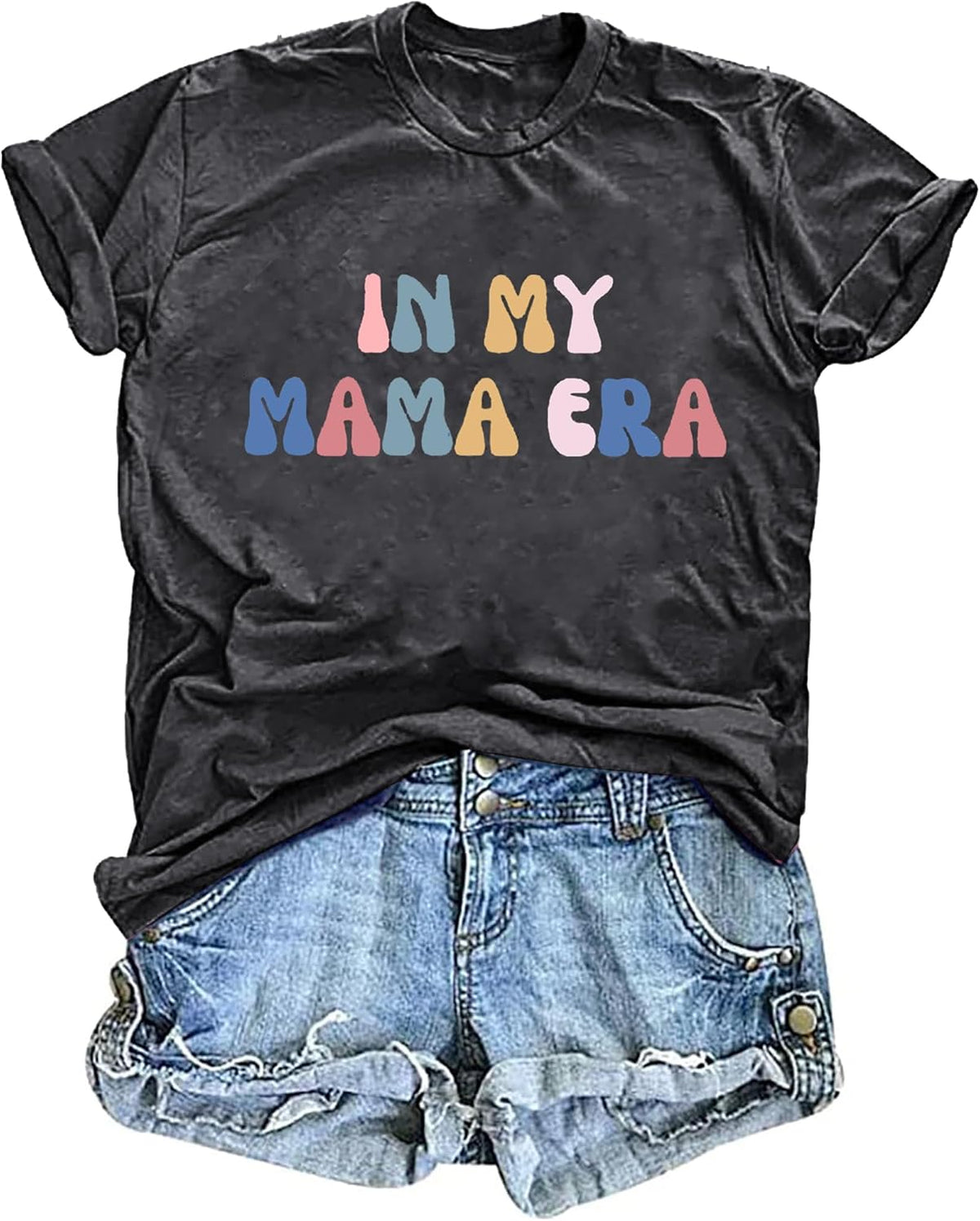 Mama Shirt Women Funny Letters Print Mother&#39;s Day Graphic Tees in My Mama Era Shirt Mom Life Casual T-Shirt Tops