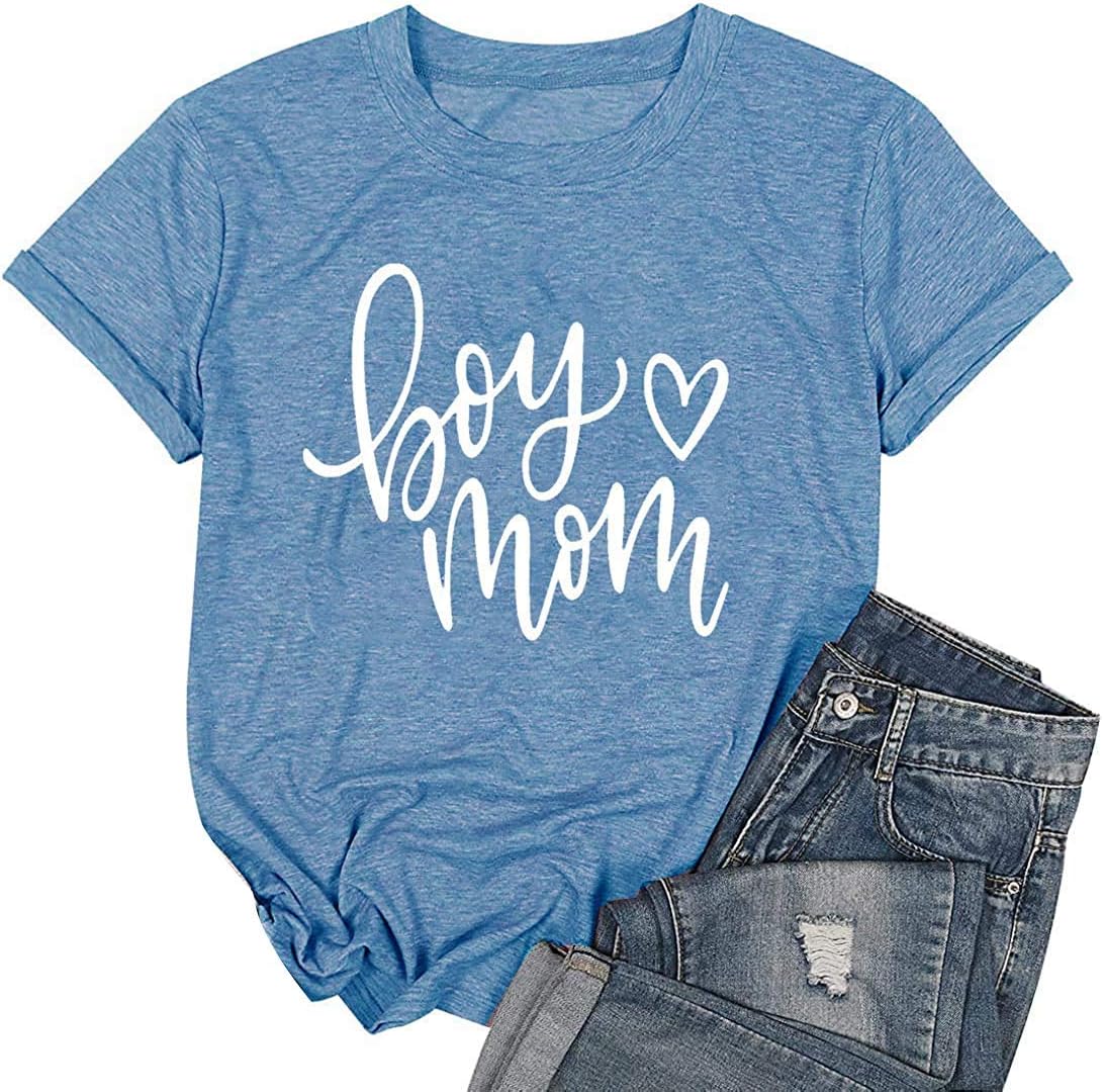 Boy Mom Tee Shirt for Women Short Sleeve Letter Printed Graphic Mom Gifts Tee Shirts