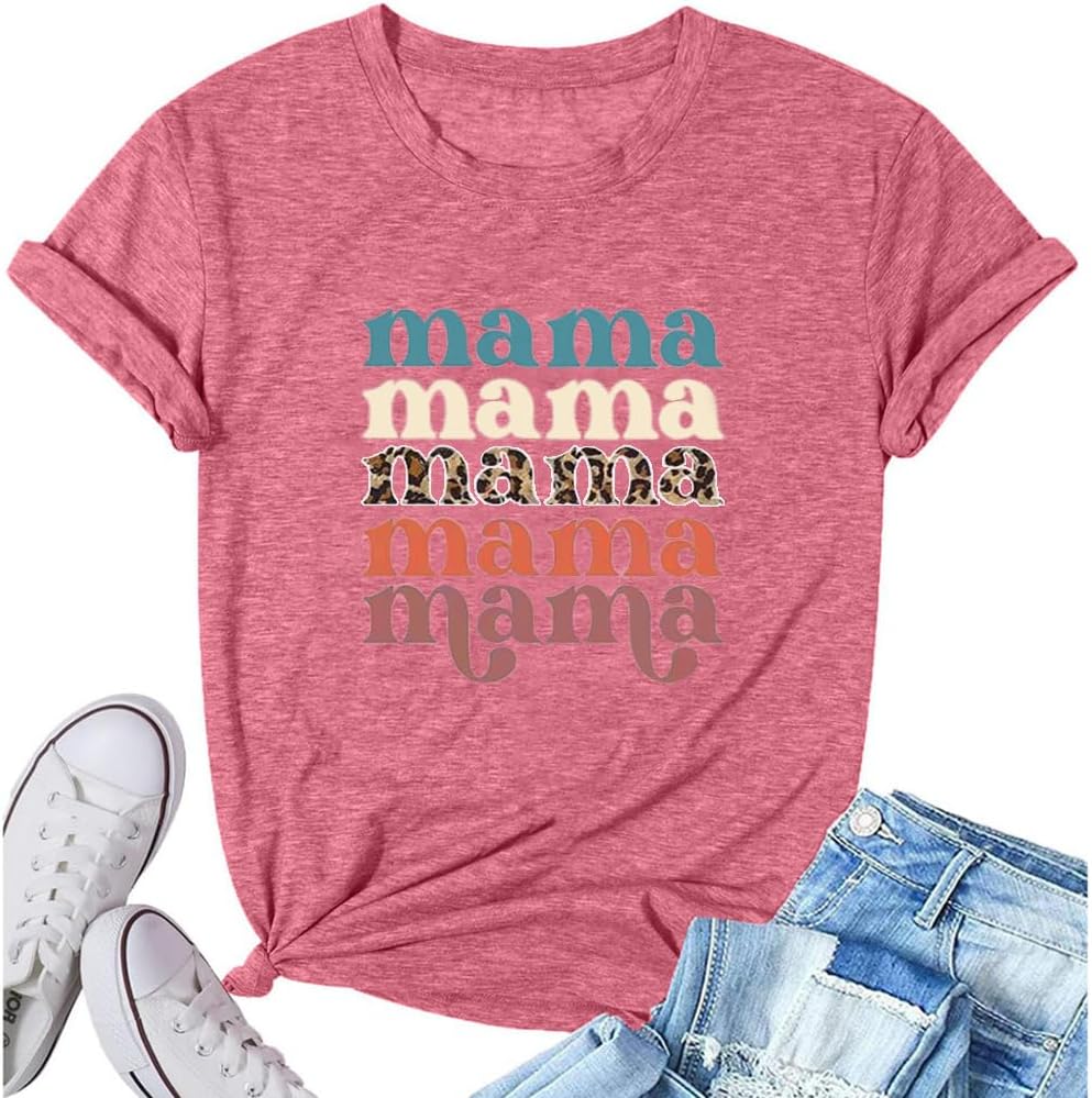 Mama Shirts for Women Thanksgiving Shirts Cute Mama Letter Graphic Tee Shirts Summer Casual Tops Mother Shirt