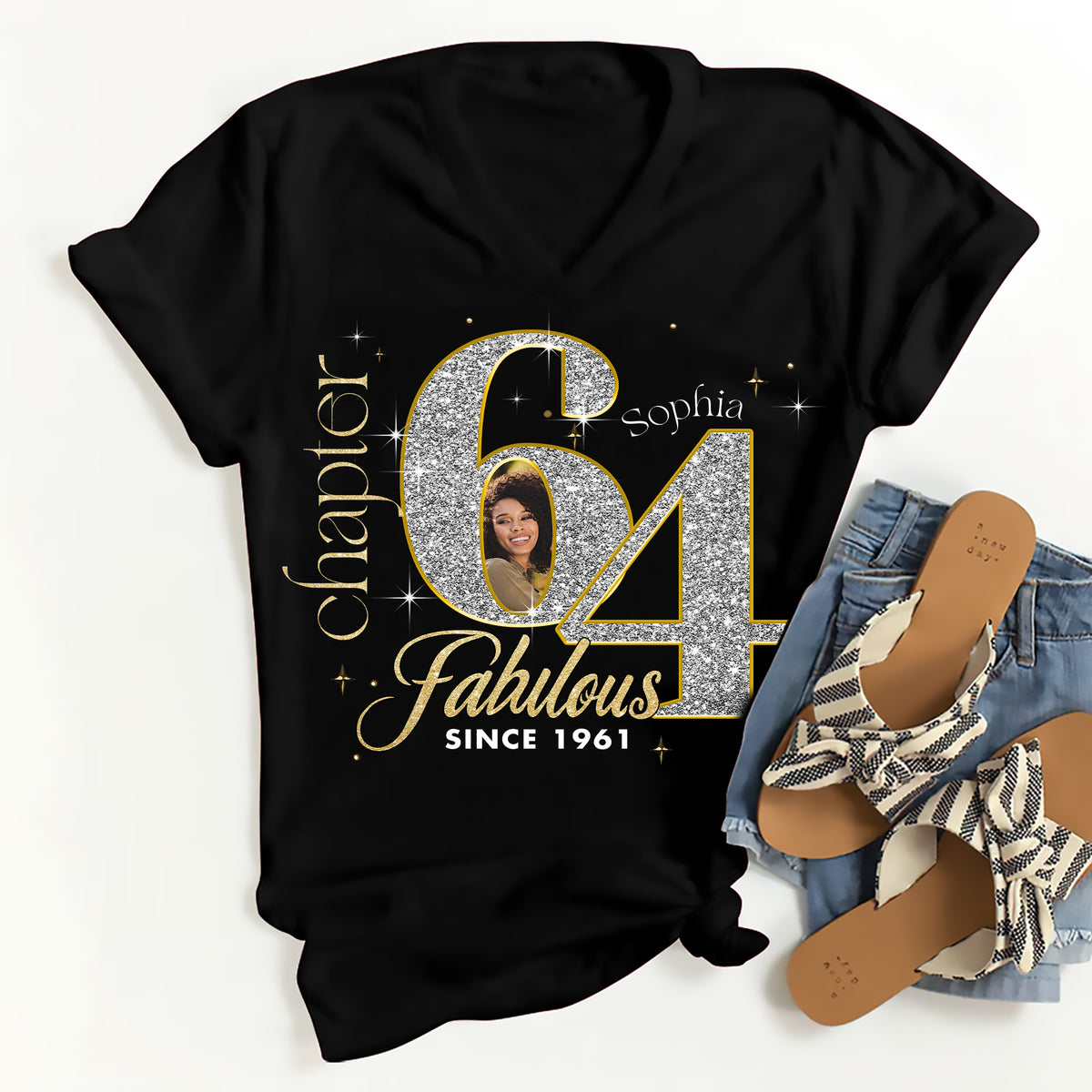 Custom Face Photo 64&#39;s Birthday Shirt, Fabulous Since 1961 64th Birthday Unique T Shirt For Woman, Custom Birthday Shirt, Her Gifts For 64 Years Old , Turning 64 Birthday Cotton Shirt-YPT-ALK