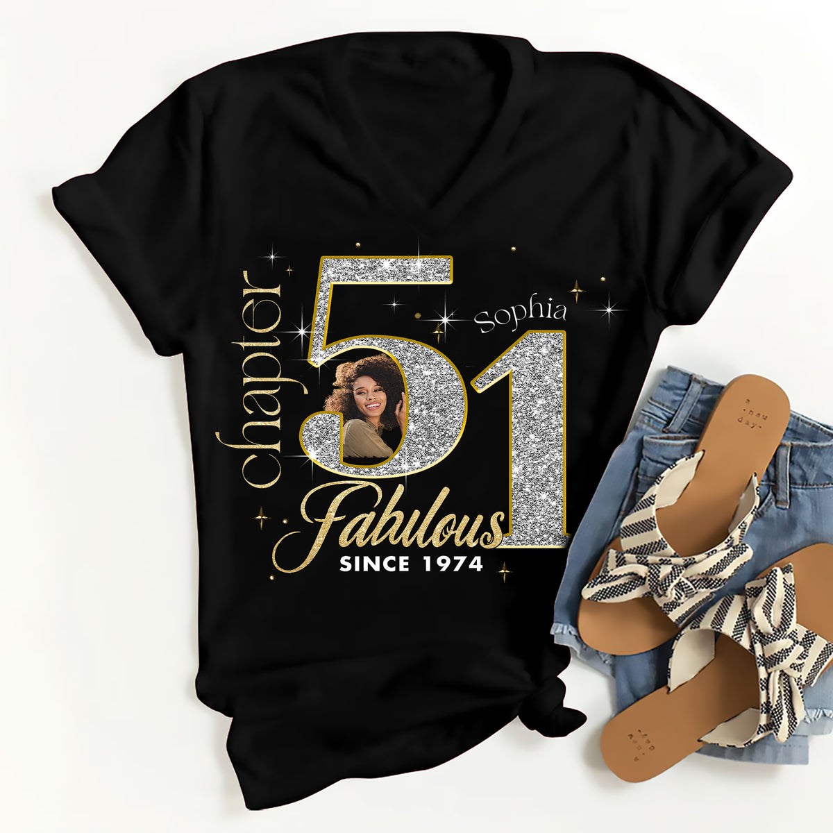 Custom Face Photo 51&#39;s Birthday Shirt, Fabulous Since 1974 51st Birthday Unique T Shirt For Woman, Custom Birthday Shirt, Her Gifts For 51 Years Old , Turning 51 Birthday Cotton Shirt-YPT-ALK