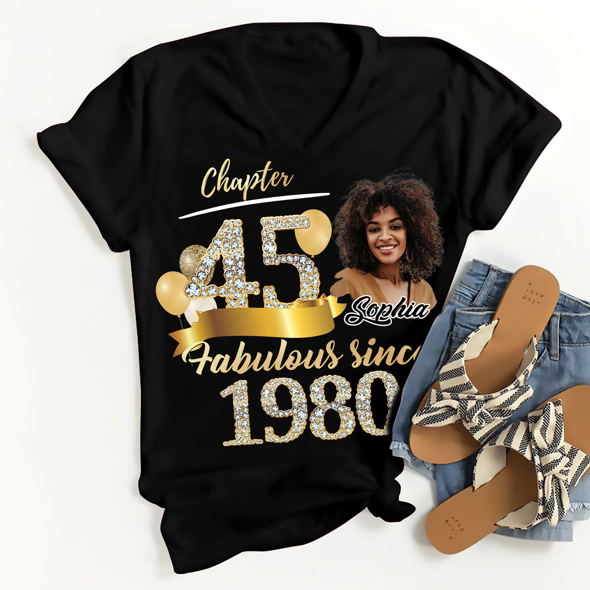 Custom Face Photo 45&#39;s Birthday Shirt, Fabulous Since 1980 45th Birthday Unique T Shirt For Woman, Custom Birthday Shirt, Her Gifts For 45 Years Old , Turning 45 Birthday Cotton Shirt-YPT-ALK