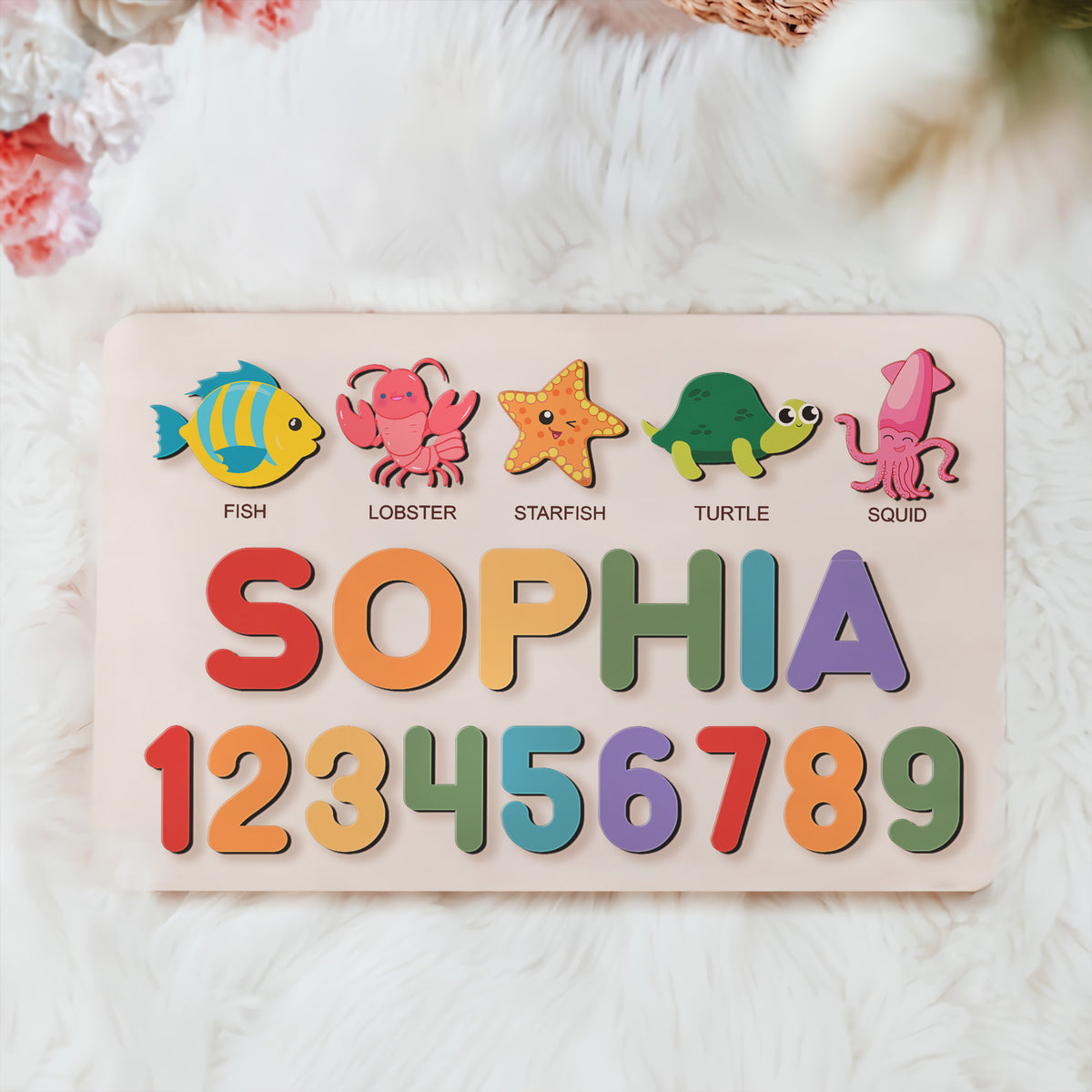 Personalized BusyBoard with Sea Animals, Custom Sensory Board for kids, Sea animal toys for kids, Montessori Board, Wooden Puzzle Board