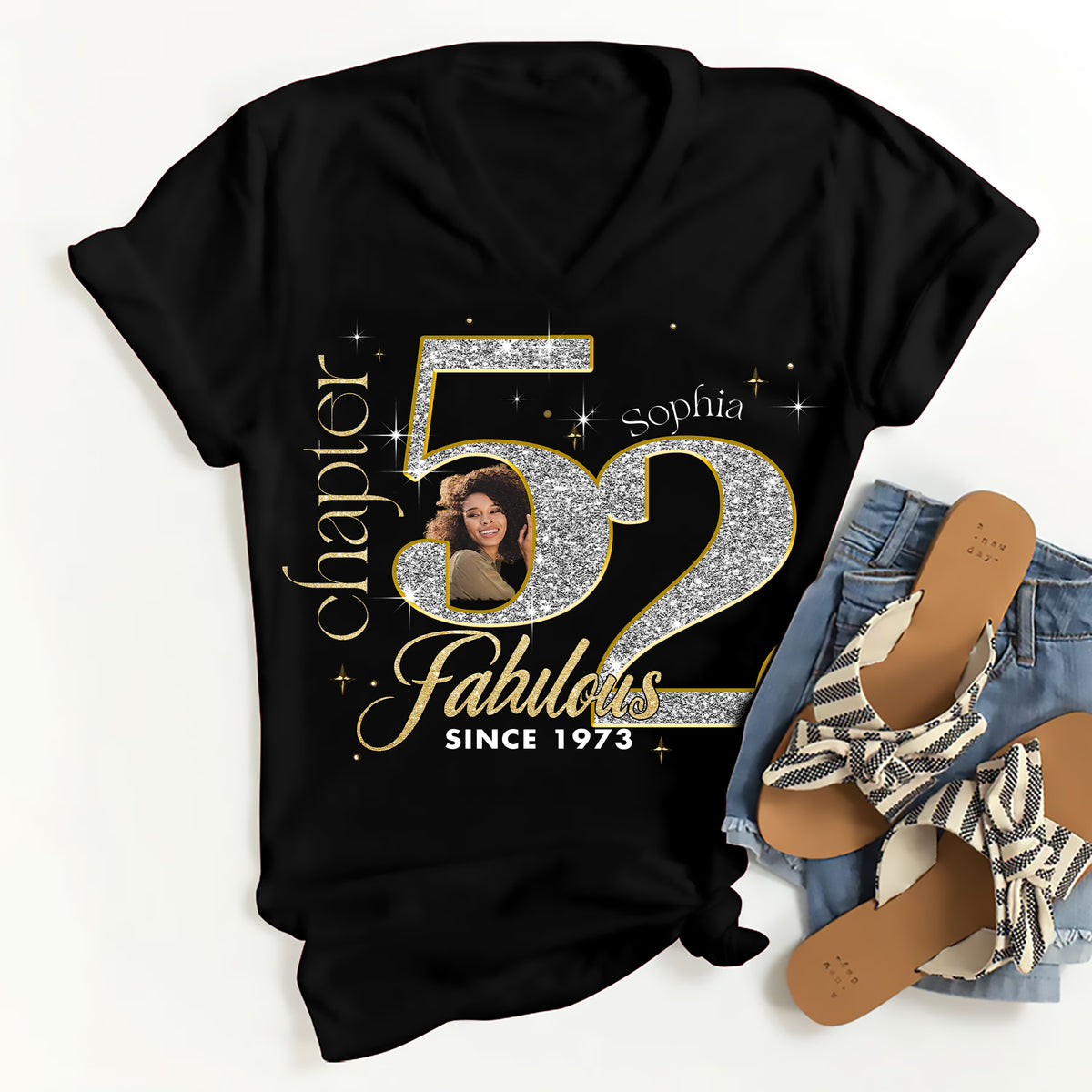 Custom Face Photo 52&#39;s Birthday Shirt, Fabulous Since 1973 52nd Birthday Unique T Shirt For Woman, Custom Birthday Shirt, Her Gifts For 52 Years Old , Turning 52 Birthday Cotton Shirt-YPT-ALK