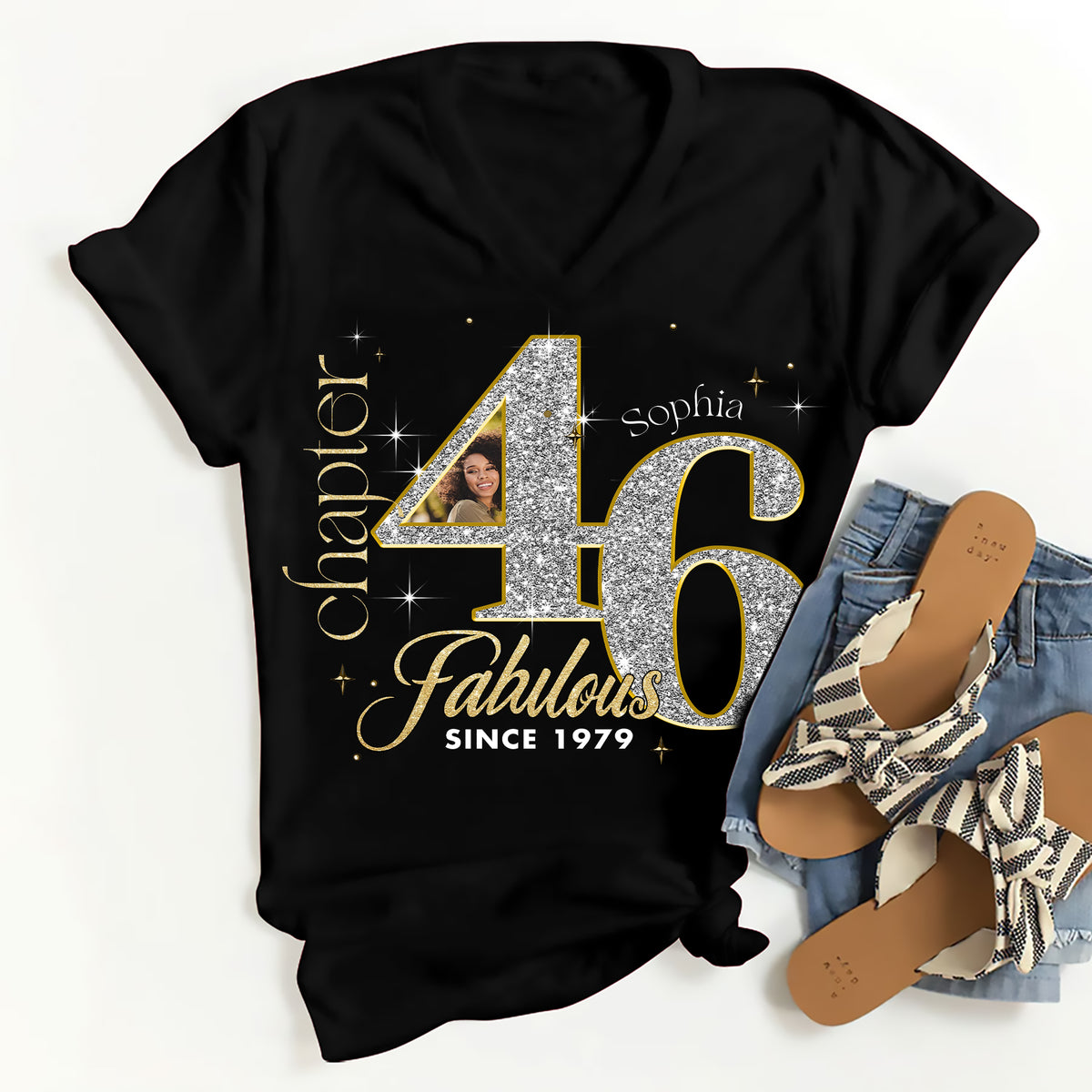 Custom Face Photo 46&#39;s Birthday Shirt, Fabulous Since 1979 46th Birthday Unique T Shirt For Woman, Custom Birthday Shirt, Her Gifts For 46 Years Old , Turning 46 Birthday Cotton Shirt-YPT-ALK