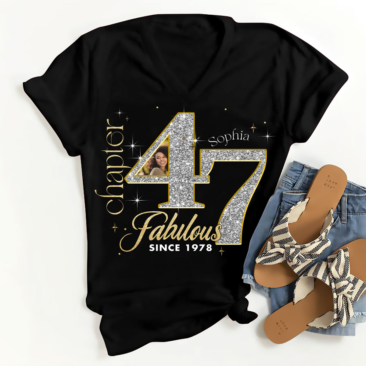 Custom Face Photo 47&#39;s Birthday Shirt, Fabulous Since 1978 47th Birthday Unique T Shirt For Woman, Custom Birthday Shirt, Her Gifts For 47 Years Old , Turning 47 Birthday Cotton Shirt-YPT-ALK