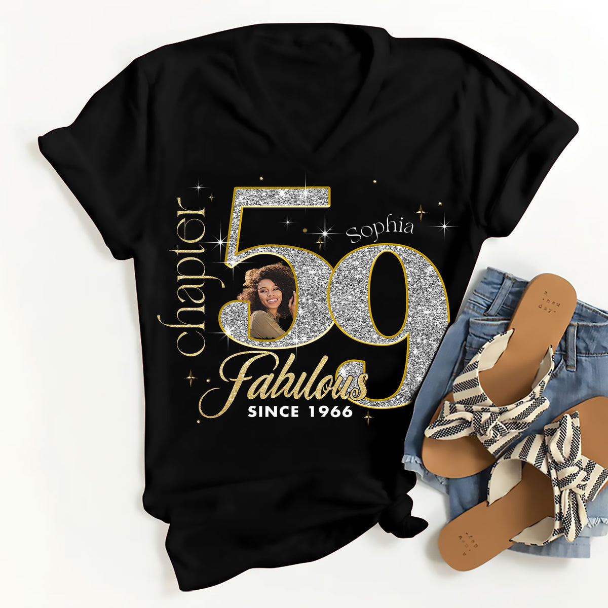 Custom Face Photo 59&#39;s Birthday Shirt, Fabulous Since 1966 59th Birthday Unique T Shirt For Woman, Custom Birthday Shirt, Her Gifts For 59 Years Old , Turning 59 Birthday Cotton Shirt-YPT-ALK