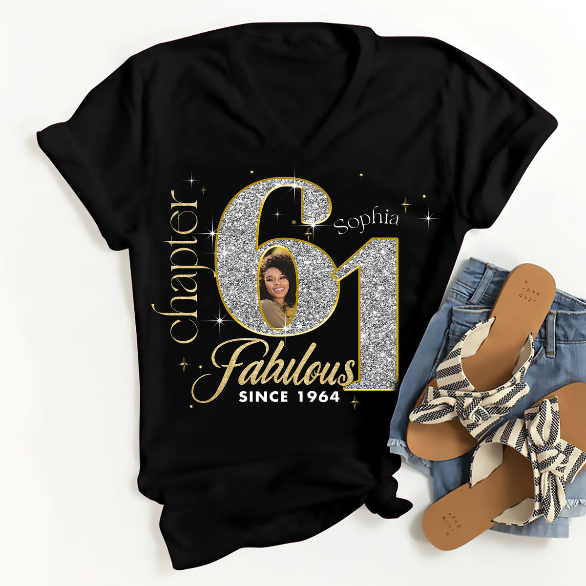 Custom Face Photo 61&#39;s Birthday Shirt, Fabulous Since 1964 61st Birthday Unique T Shirt For Woman, Custom Birthday Shirt, Her Gifts For 61 Years Old , Turning 61 Birthday Cotton Shirt-YPT-ALK