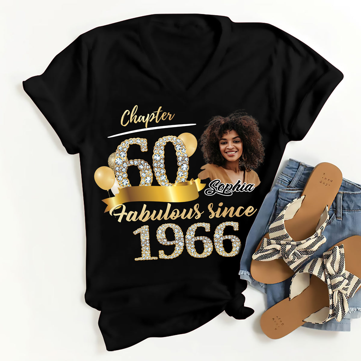 Custom Face Photo 60's Birthday Shirt, Fabulous Since 1966 60th Birthday Unique T Shirt For Woman, Custom Birthday Shirt, Her Gifts For 60 Years Old , Turning 60 Birthday Cotton Shirt-YPT-ALK