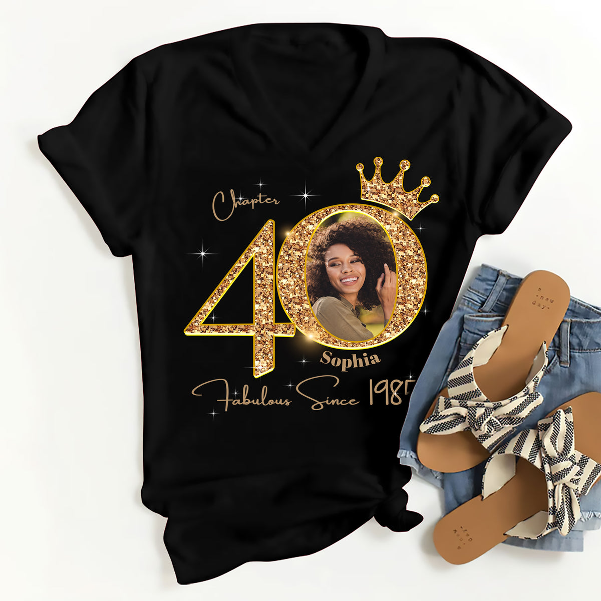 Chapter 40, Fabulous Since 1985 40th Birthday Unique T Shirt For Woman, Custom Photo Birthday Shirt, Her Gifts For 40 Years Old , Turning 40 Birthday Cotton Shirt-YPT-ALK