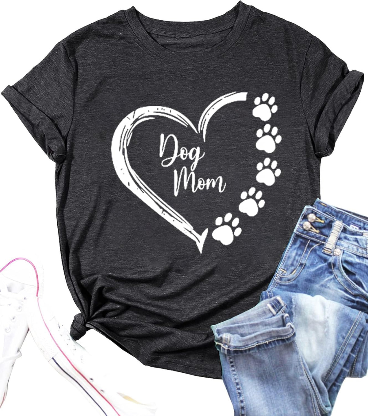 Dog Lovers Shirt for Women Cute Dog Paw Heart Graphic Shirt Dog Mom Valentine&#39;s Mother&#39;s Day Tops Spring Tee
