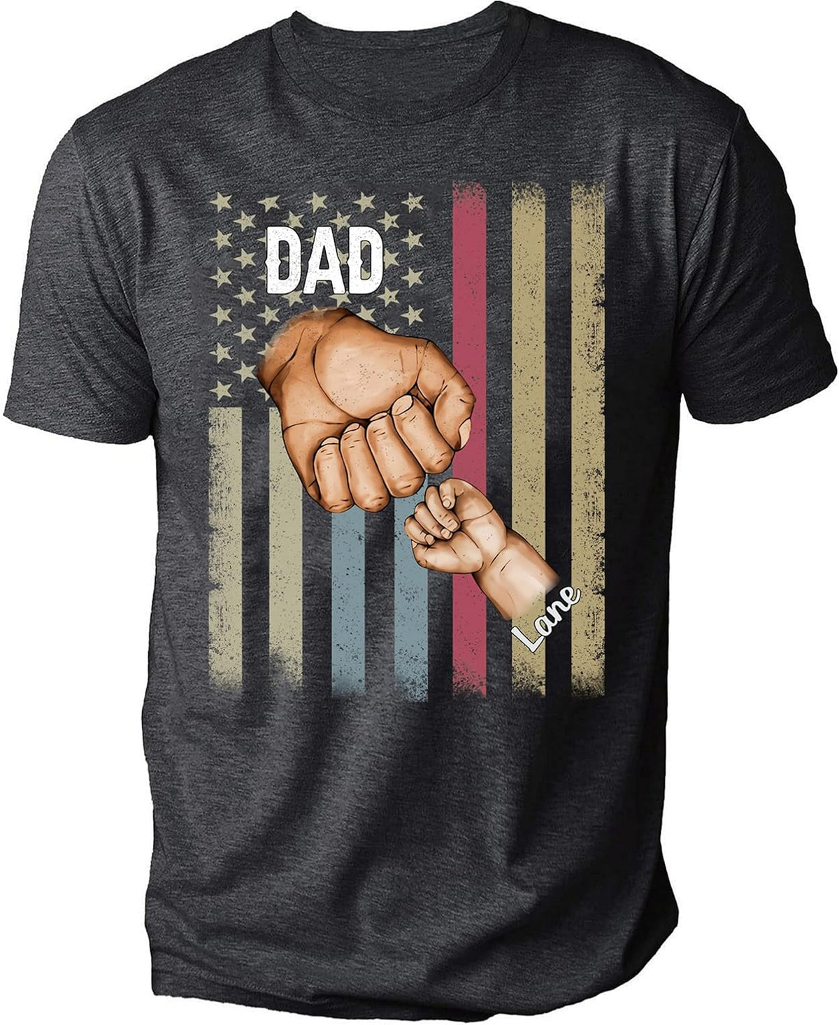 NAZENTI Personalized Fathers Day T-Shirt, Dad Papa Fist Bump Flag Shirt, Grandpa Papa Shirt, Gifts for Fathers Day