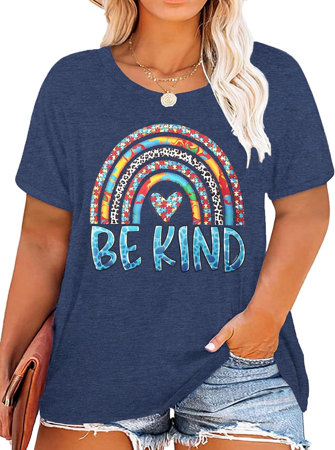Plus Size Autism Awareness Shirts for Women Be Kind Kindness Tees Awareness Ribbon Support Tops
