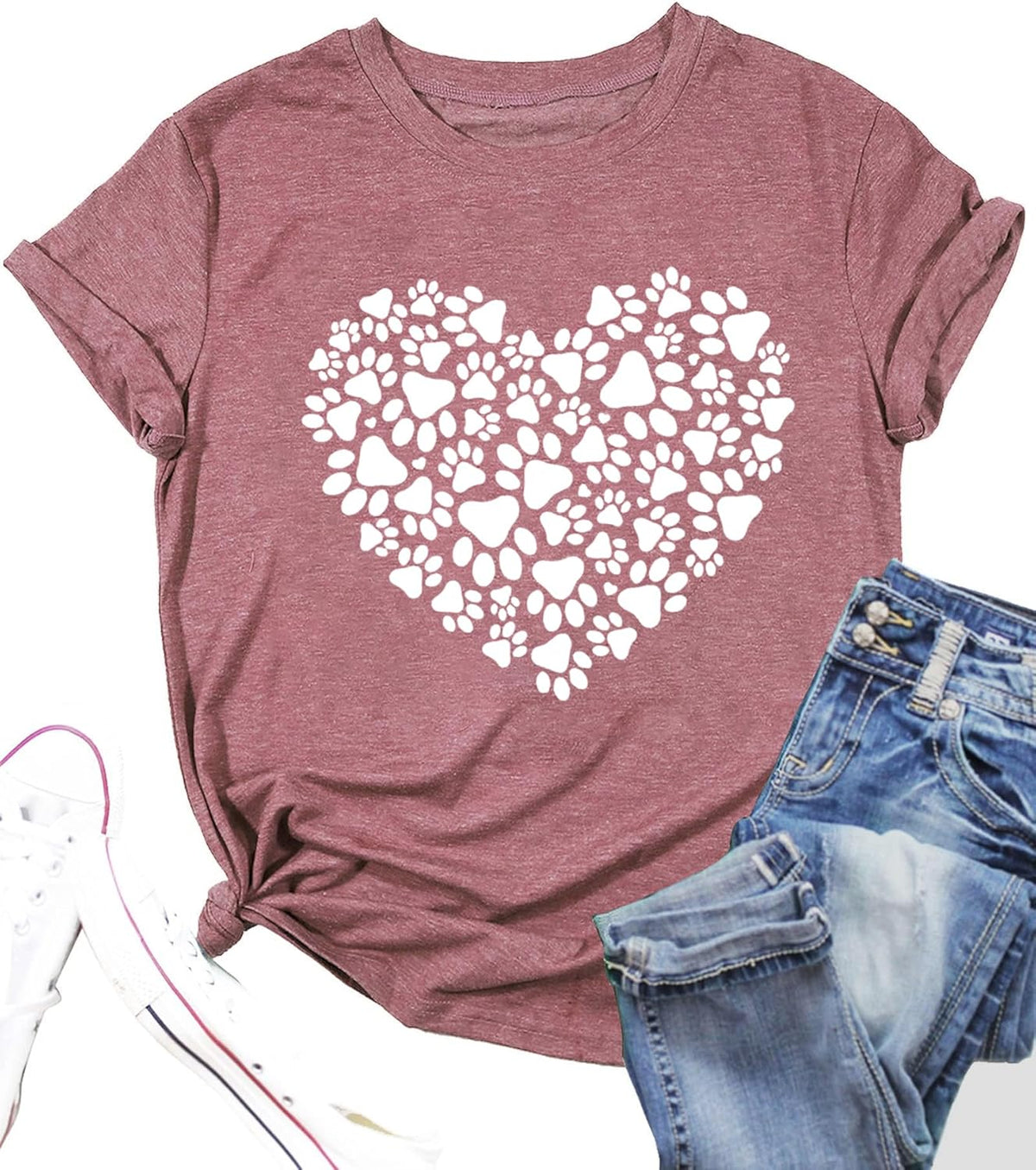 Dog Lovers Shirt for Women Cute Dog Paw Heart Graphic Shirt Dog Mom Valentine&#39;s Mother&#39;s Day Tops Spring Tee