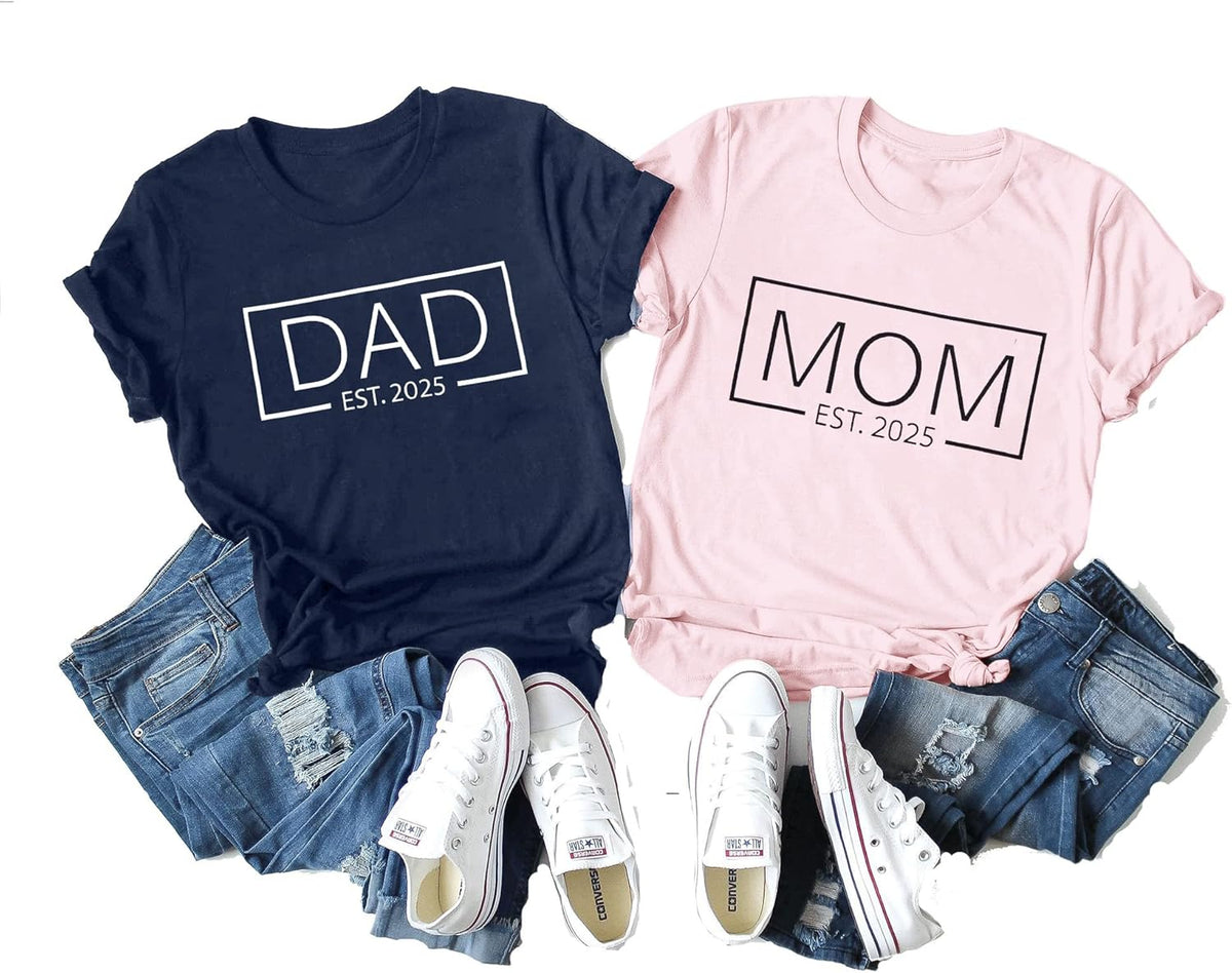 ASTANFY Dad Shirt Mom Shirt: Mom and Dad Matching Shirts Pregnancy Announcement T-Shirt Pregnancy Reveal Gifts Shirt
